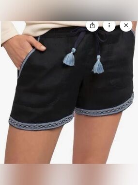 NWT Spartina 449 Navy Linen Drawstring Shorts w Light Blue Trim XL Daufuskie